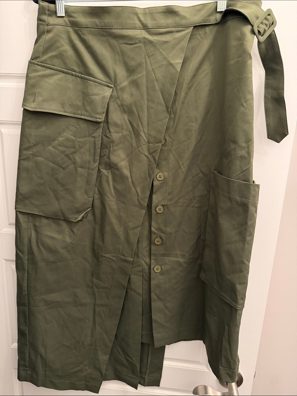 Olive Green Utility Button-Front Midi Skirt - Picture 2 of 7